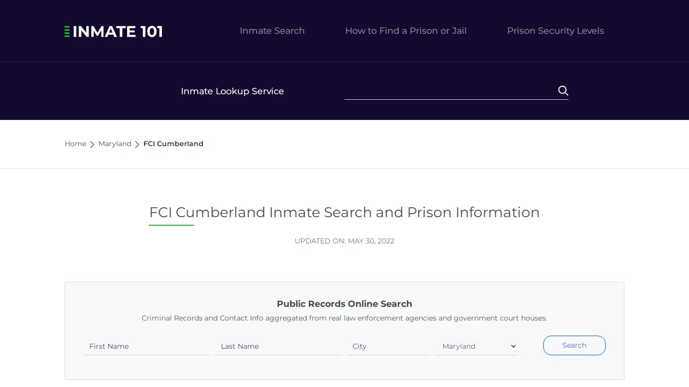 FCI Cumberland Inmate Search | Lookup | Roster